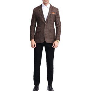 Brown Checkered Plaid Men's Jacket